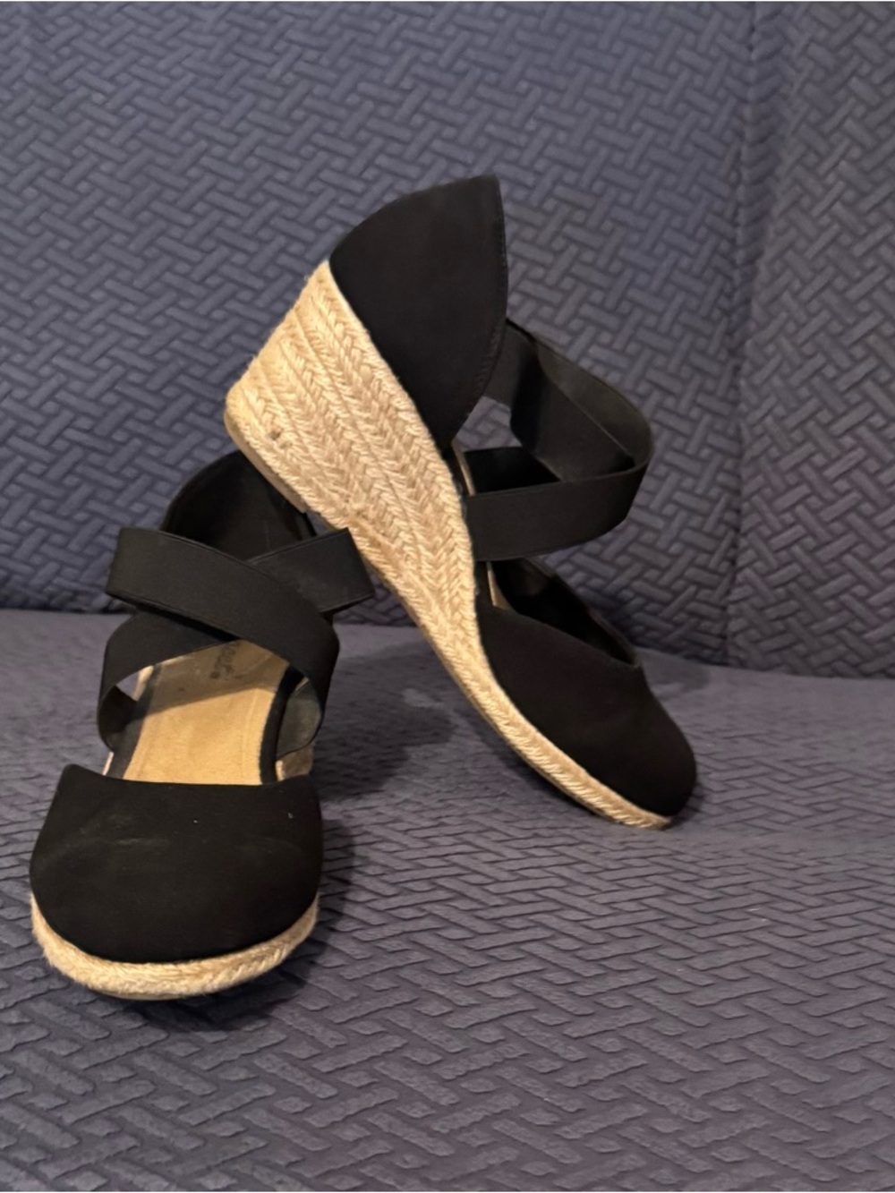 easy street Black Espadrille Wedge Sandals
